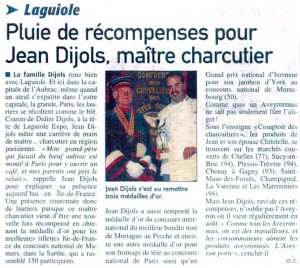 Article sur Jean Dijols dans le Centre Presse Aveyron de mai 2011