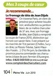 Article sur Jean Dijols dans Pleine Vie en juin 2011